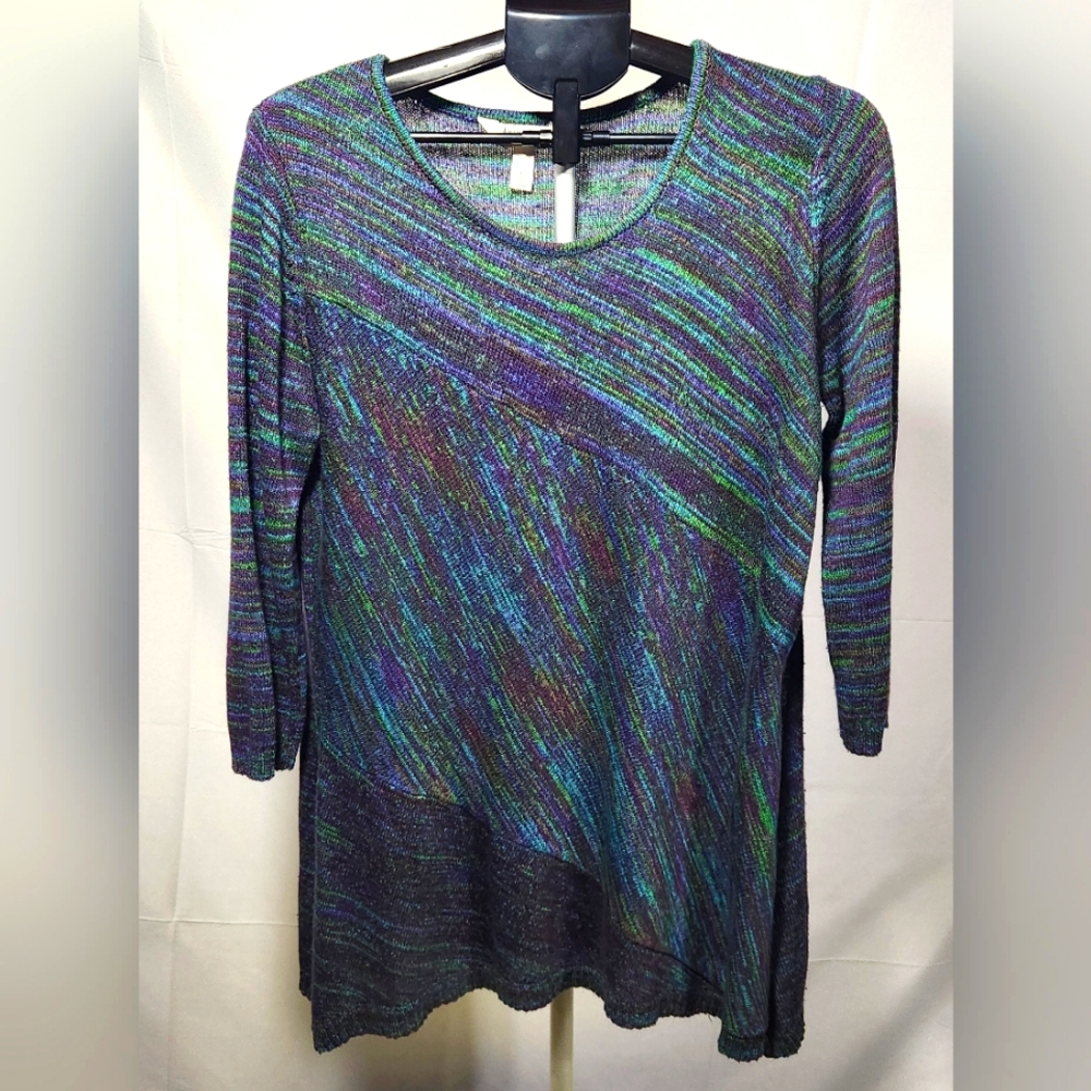 Krazy Kat Women's Blue Green Sweater/Tunic Dress Scoop Neck 3/4 Sleeve-Size XL